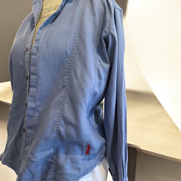 Franky Max cotton button down shirt. Baby blue with white stitching accent - Picture 10 of 16